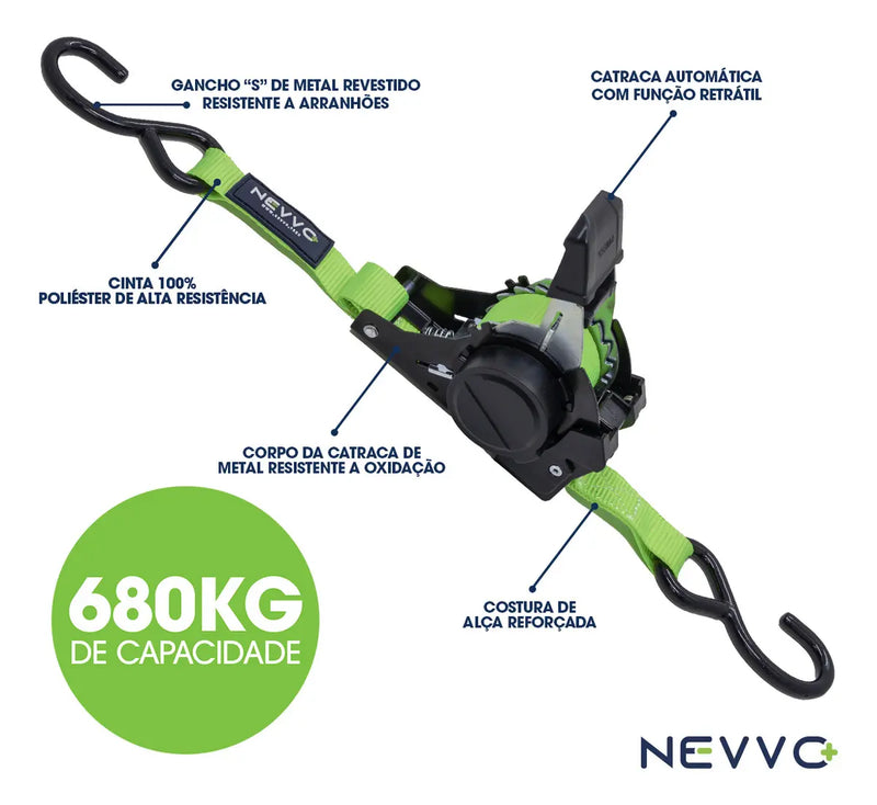 Kit 02 Cinta Catraca Mave 6m 40mm Amarração De Carga 1500kg Preto